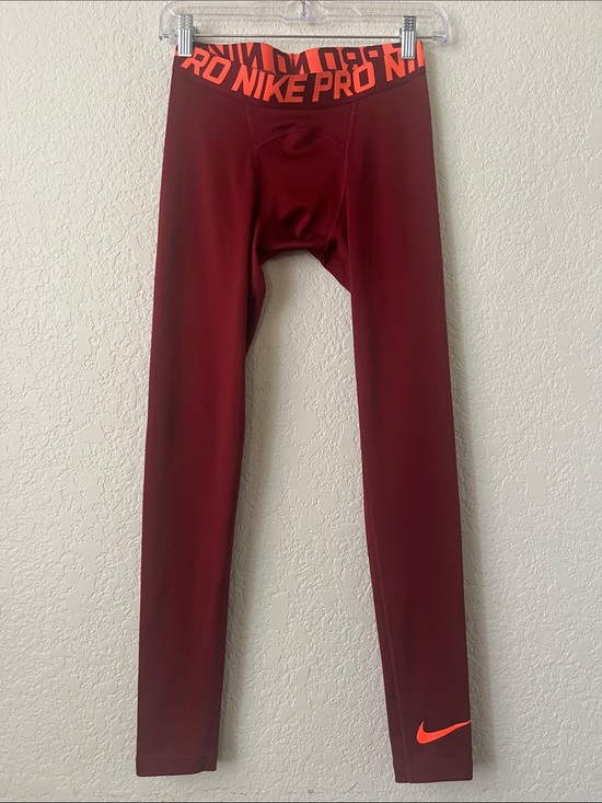 Nike Other - Nike Youth Boys Small Burgundy Nike Pro Compression Leggings with Neon Orange
